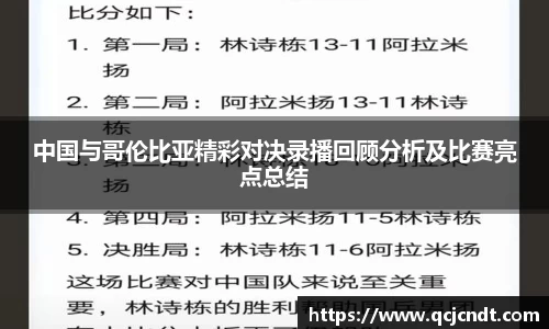 中国与哥伦比亚精彩对决录播回顾分析及比赛亮点总结